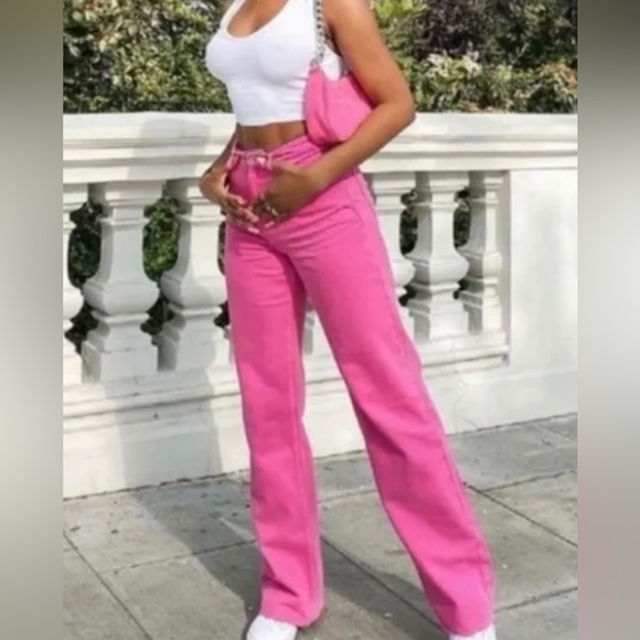 Hot Pink Wide Leg Pocket Front Crop Flare